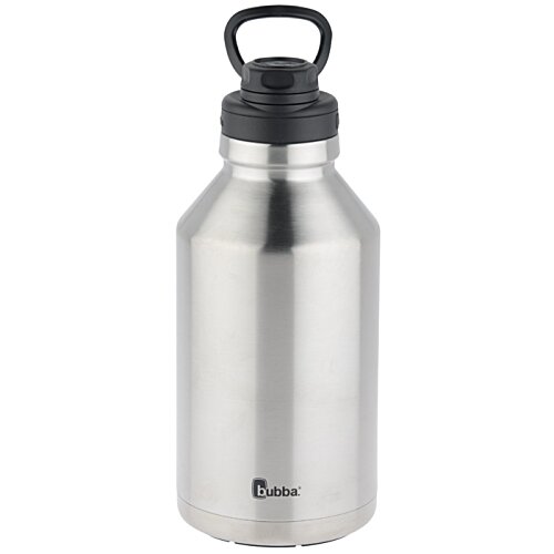 Additional Image 1 - a silver water bottle with a black lid