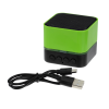 a green and black cube with a black cord