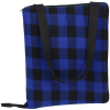 a blue and black plaid bag