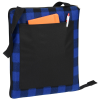 a blue and black plaid bag