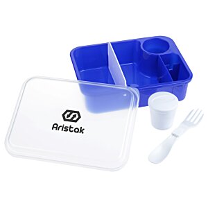 Additional Image 1 - a blue and white plastic container with spoon and plastic container