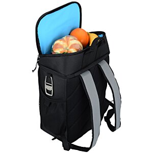 Additional Image 2 - a black backpack with a blue strap and orange balls inside