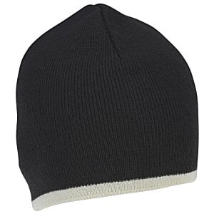 Additional Image 1 - a black beanie with white trim
