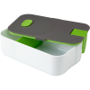 a white and green food container