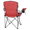 a red folding chair with legs