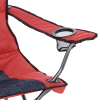 a red and black folding chair