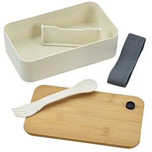Additional Image 2 - a rectangular container with a white lid and a wooden cutting board