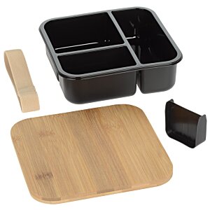 Additional Image 1 - a black tray with a wooden cutting board