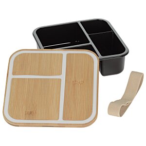 Additional Image 2 - a wooden tray with a black tray and a black spoon