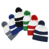 View Image 3 of 3 of Two Tone Striped Pom Beanie with Cuff