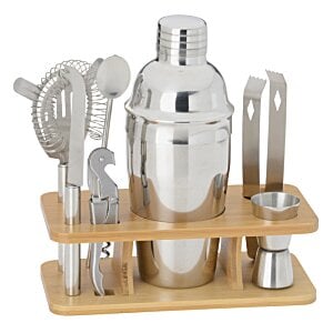 Additional Image 1 - a metal shaker and other objects on a wood shelf