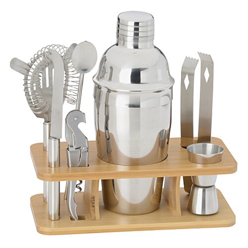 Additional Image 1 - a metal shaker and other objects on a wood shelf