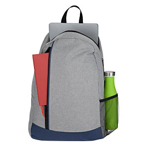 Additional Image 2 - a grey backpack with a red paper and a green bottle