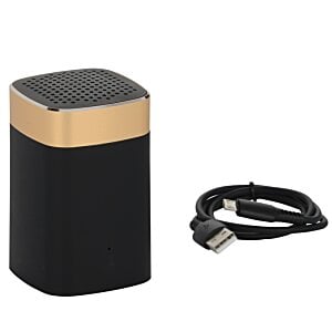 Additional Image 1 - a black and gold cylindrical object with a cord