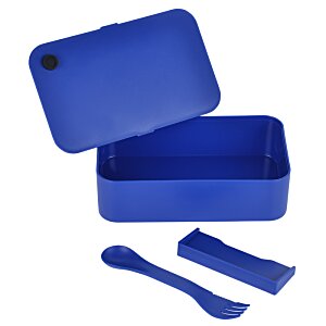 Additional Image 2 - a blue plastic container with a lid and a spatula