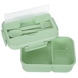 Additional Image 3 - a green lunch box with a spoon and fork