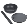 a black bowl and a spatula