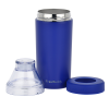 a blue and silver thermos