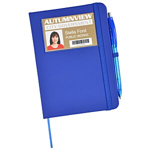 Additional Image 1 - a blue notebook with a brown label