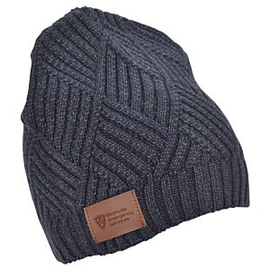 Additional Image 1 - a black knit hat with a brown patch