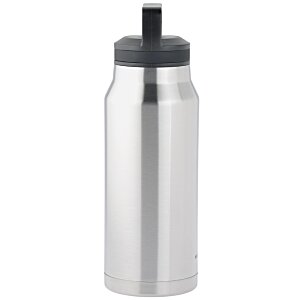 Additional Image 1 - a silver water bottle with a black lid
