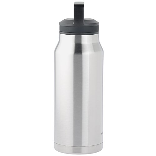 Additional Image 1 - a silver water bottle with a black lid