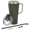 a black coffee mug with a straw and a lid