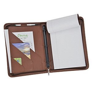 Additional Image 2 - a brown leather notebook with a pen