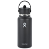 a black water bottle with a white ribbon