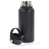 a black water bottle and headphones