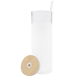 Additional Image 1 - a white cup with a straw and a wooden disc