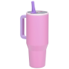 a pink cup with a straw