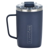 a blue coffee mug with a handle