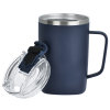 a blue mug with a handle