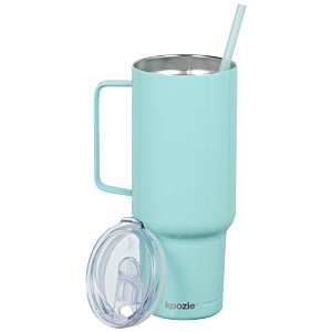 Additional Image 2 - a blue and silver coffee mug with a straw