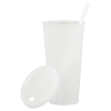 a white cup with a straw