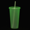 a green plastic cup with a straw