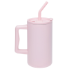 a pink cup with a straw