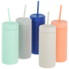 a group of plastic cups with straws