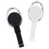 a pair of round black and white earphones