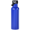 a blue water bottle with a black cap