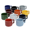 a group of colorful mugs