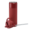 a red thermos with a straw