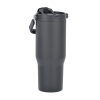 a grey tumbler with a strap