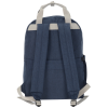 a blue backpack with white straps