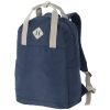 a blue backpack with white straps