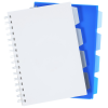 a white and blue notebook