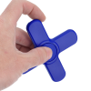 a hand holding a blue fidget spinner