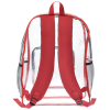 a red and white backpack