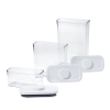 a group of clear plastic containers